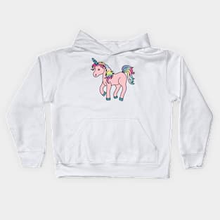 Pink Unicorn with Colorful Mane and Tail and Glitter (textured) Horn and Feet Kids Hoodie